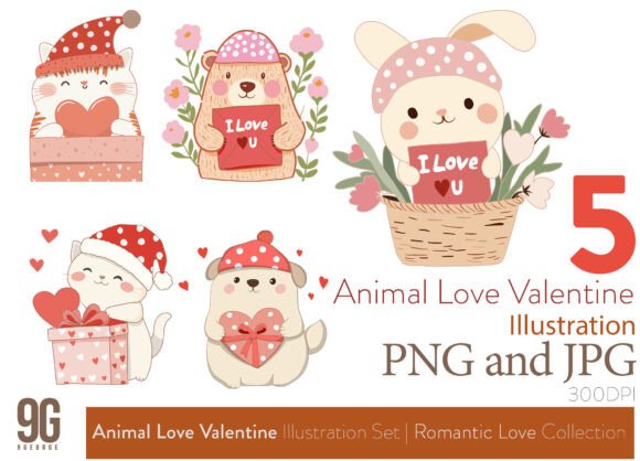 Download Animal Love Valentine Illustration Set - Valentine illustration set Collection