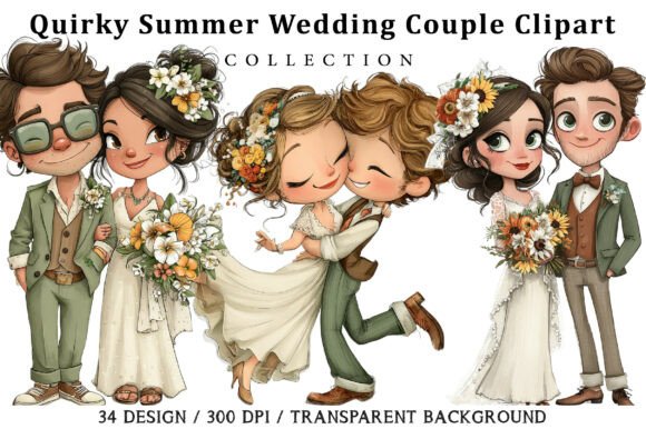 Download Quirky Summer Wedding Couple Clipart - Wedding Collection