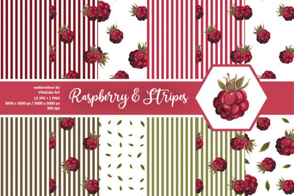 Download Raspberry and Stripes Digital Paper Set - Digital paper set Collection