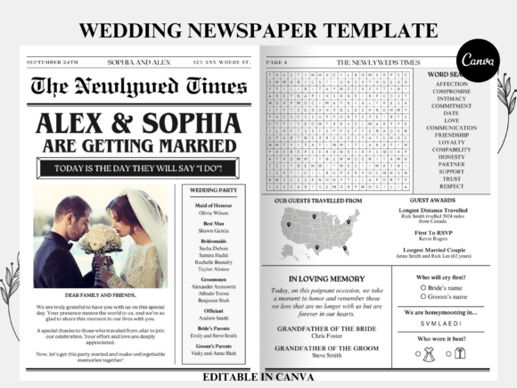 Download Editable Newspaper Wedding Program - Wedding Collection