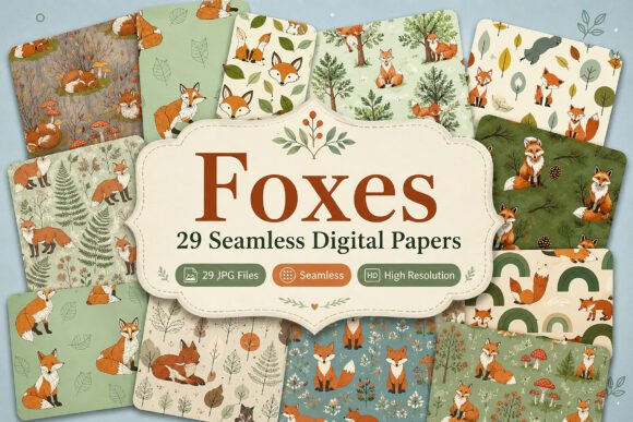 Download Foxes Seamless Digital Paper Set - Digital paper set Collection
